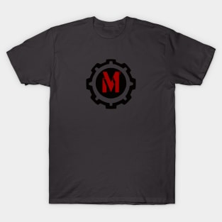 Red Letter M in a Black Industrial Cog T-Shirt